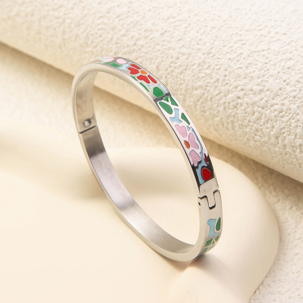 Wholesale Luxury Stainless Steel Enamel Drip Oil 18K Genuine Gold Plated Titanium Steel Bracelet