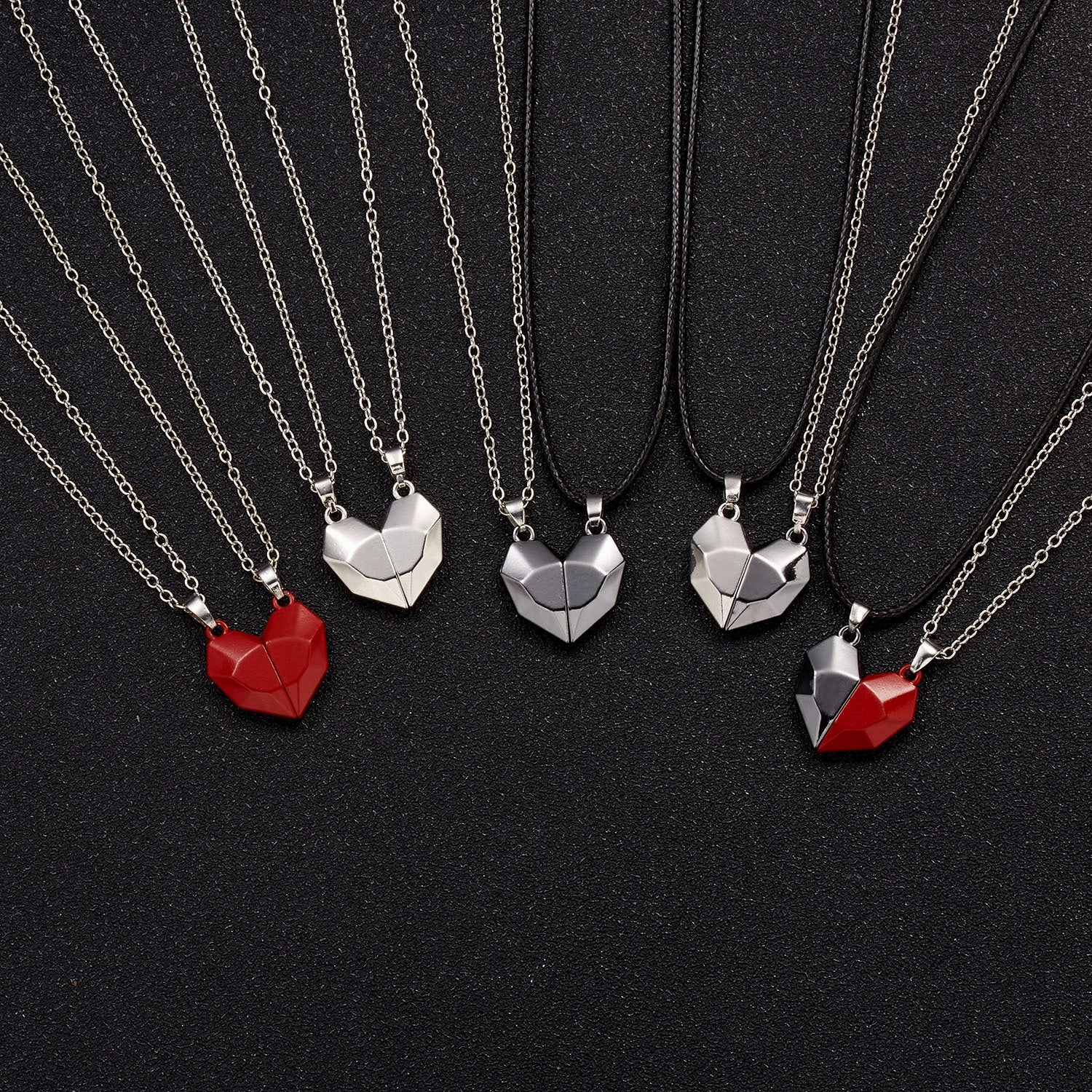Wholesale Magnetic Attraction Black and White Stitching Magnetic Love Necklace Set of Two