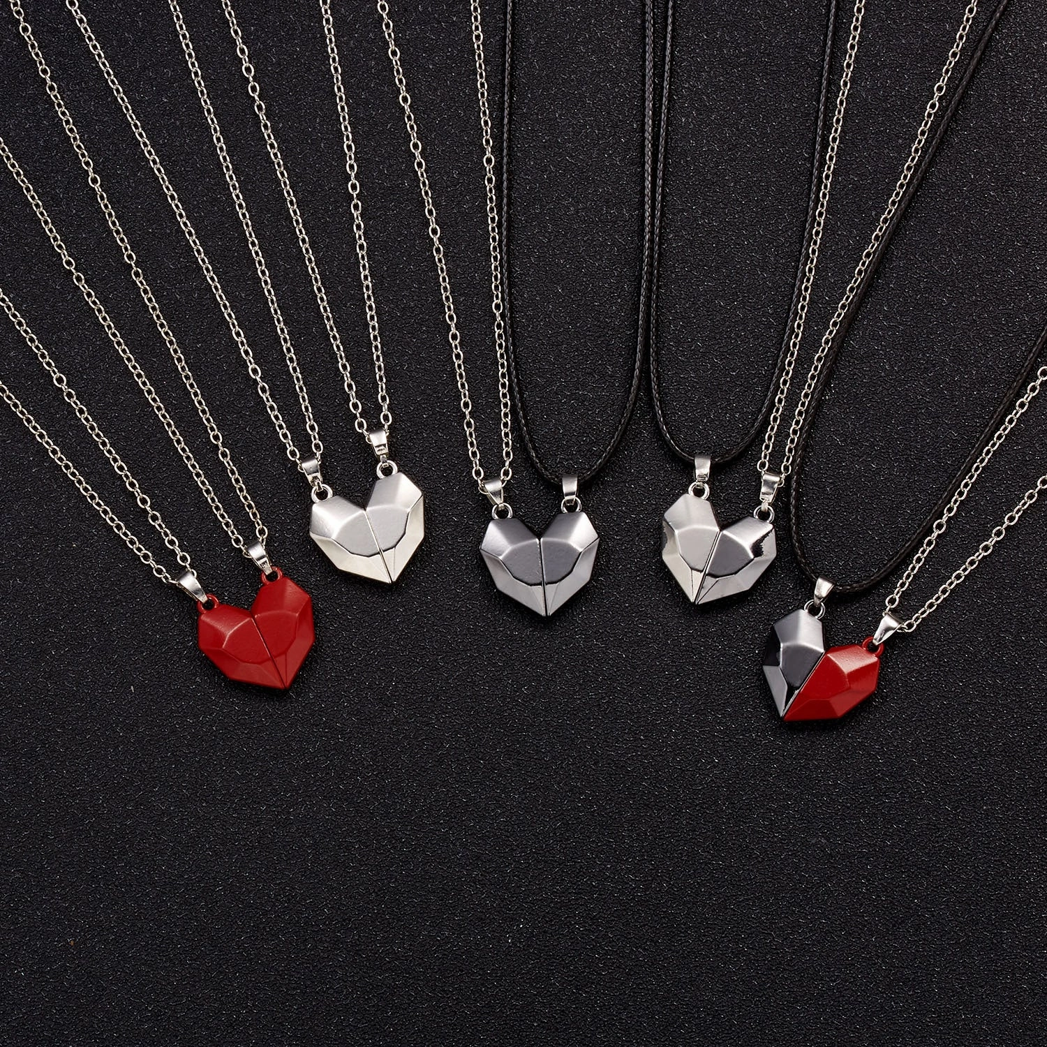 Wholesale Magnetic Attraction Black and White Stitching Magnetic Love Necklace Set of Two