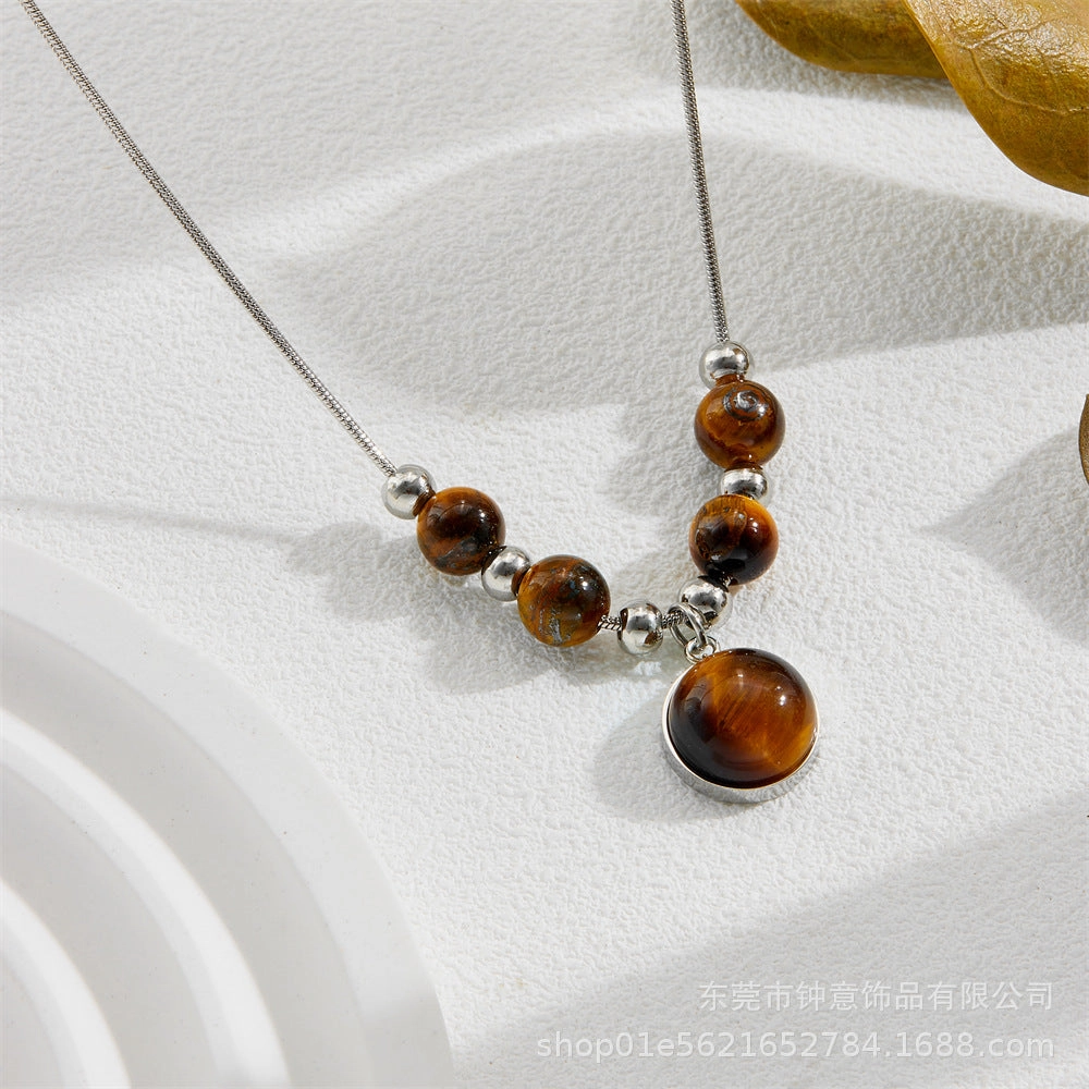 Wholesale Maillard Style Tiger Eye Necklace Niche Design All-match Clavicle Chain Necklace Chain Trendy