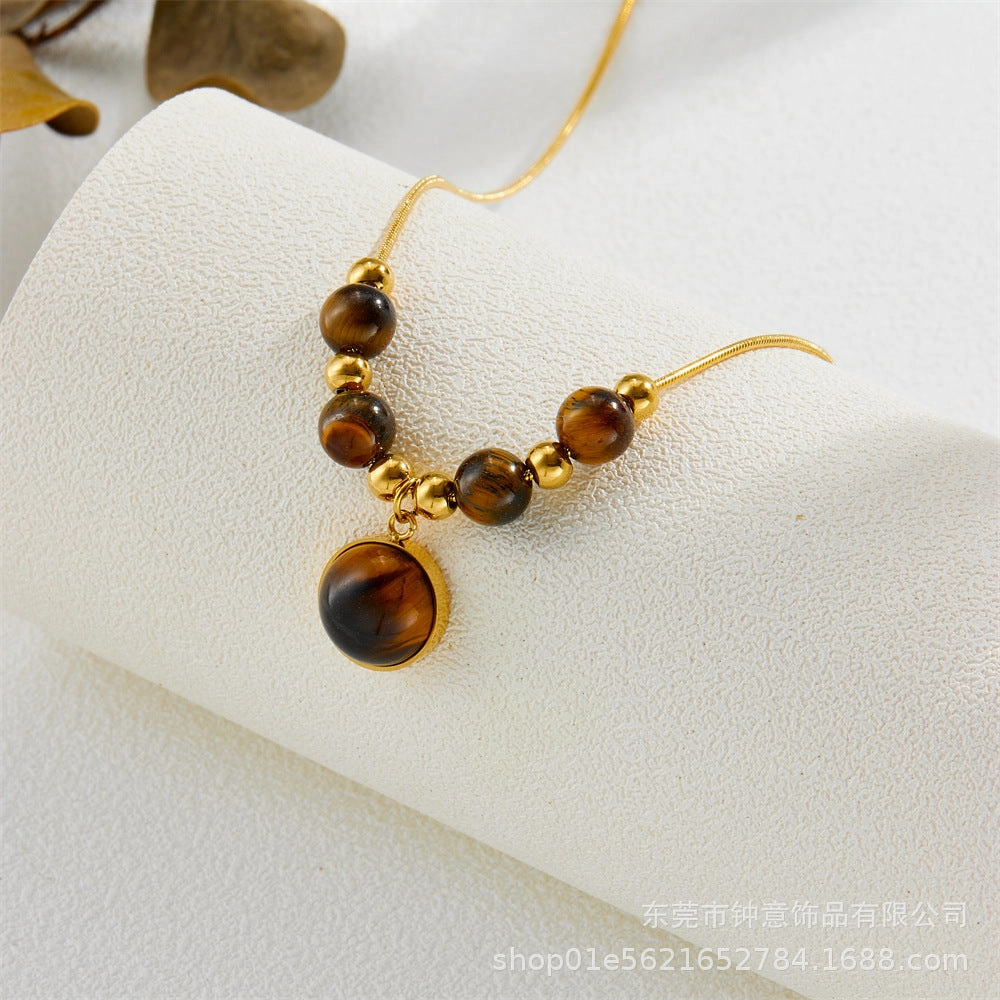 Wholesale Maillard Style Tiger Eye Necklace Niche Design All-match Clavicle Chain Necklace Chain Trendy