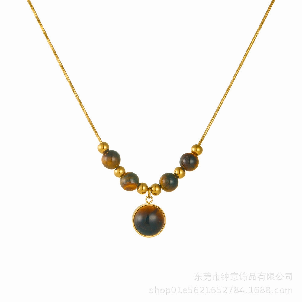 Wholesale Maillard Style Tiger Eye Necklace Niche Design All-match Clavicle Chain Necklace Chain Trendy
