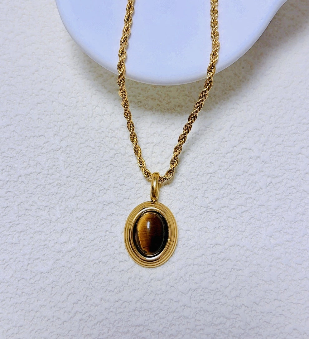 Wholesale Maillard Style Tiger Eye Necklace Niche Design All-match Clavicle Chain Necklace Chain Trendy