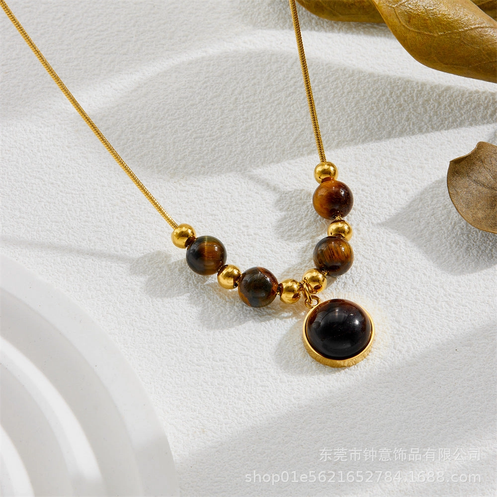 Wholesale Maillard Style Tiger Eye Necklace Niche Design All-match Clavicle Chain Necklace Chain Trendy