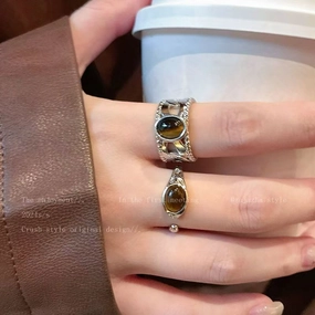 Wholesale Maillard Tiger Eye Stone Open Adjustable Ring Vintage Heavy Oval Ring