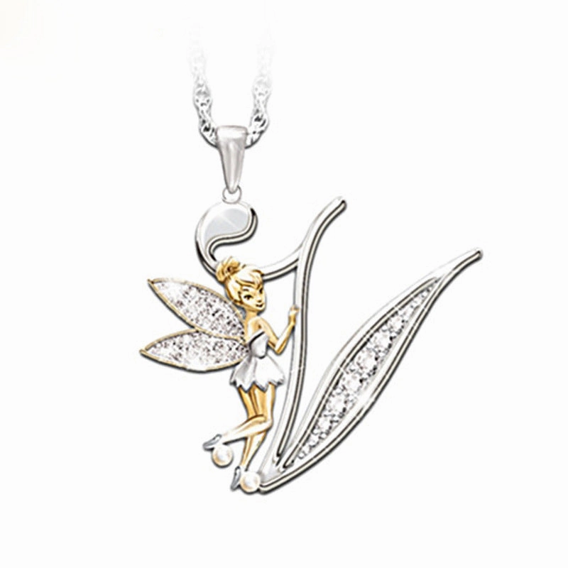 Wholesale Mantu New Clavicle Chain Accessories Elf Flower Fairy Letter Necklace Women's Alloy Diamond Pendant Neck Chain