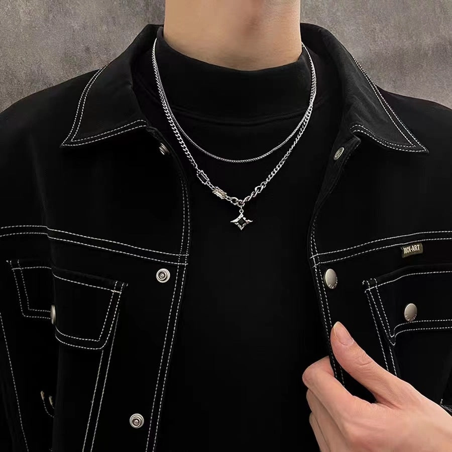 Wholesale Manxing double-layer necklace hip hop design sense niche personalized accessories advanced Qixi boys and girls clavicle chain
