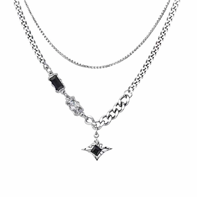 Wholesale Manxing double-layer necklace hip hop design sense niche personalized accessories advanced Qixi boys and girls clavicle chain