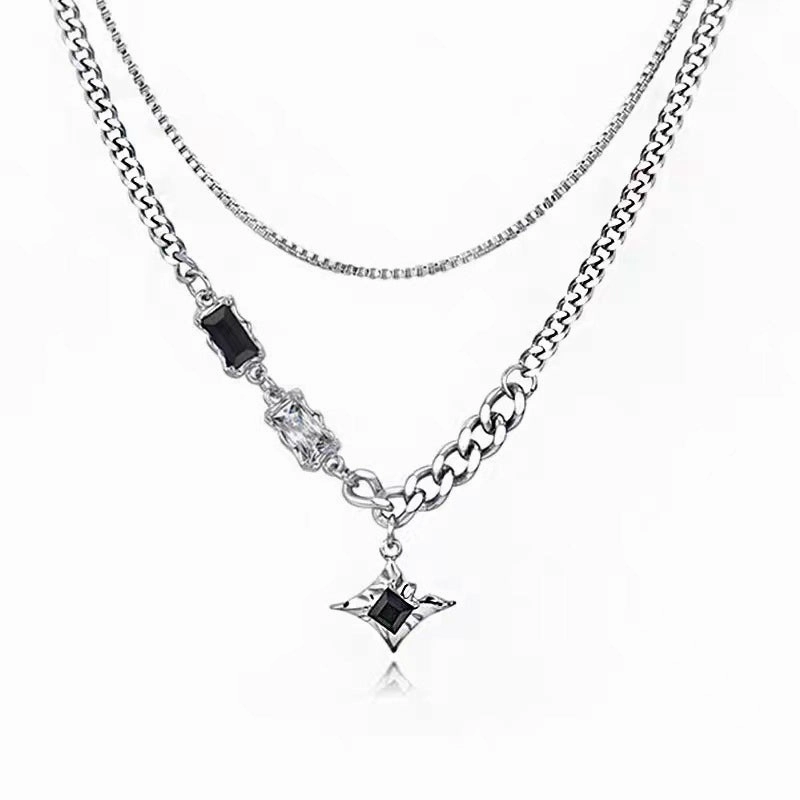 Wholesale Manxing double-layer necklace hip hop design sense niche personalized accessories advanced Qixi boys and girls clavicle chain