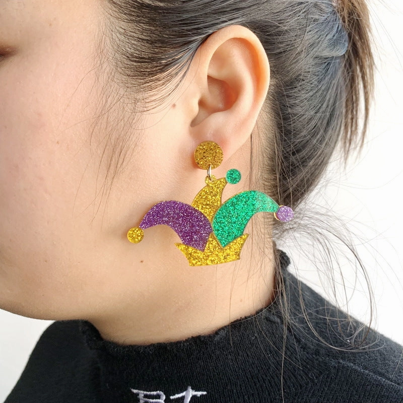 Wholesale Mardi Gras Clown Acrylic Earrings