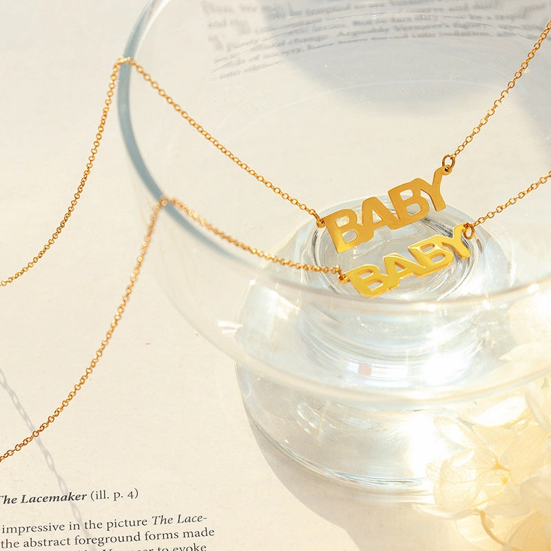 Wholesale marka Simple English Alphabet Pendant Titanium Steel 18k Gold Plated Necklaces