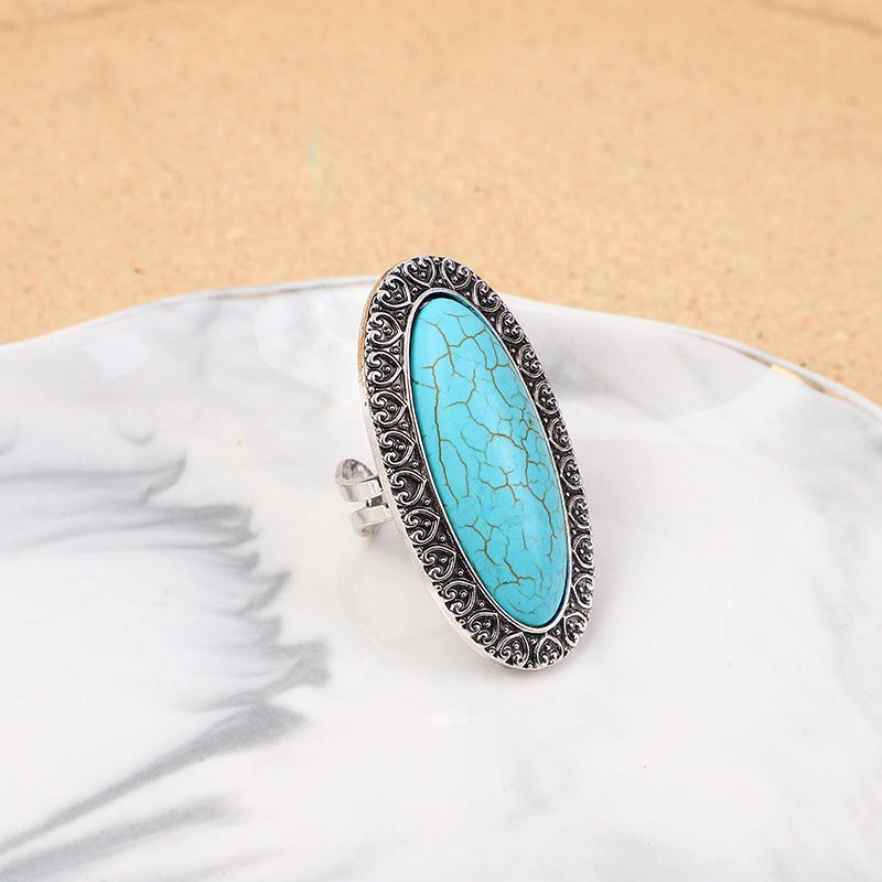 Wholesale Marquise diamond-shaped royal crown pattern turquoise ring turquoise ring