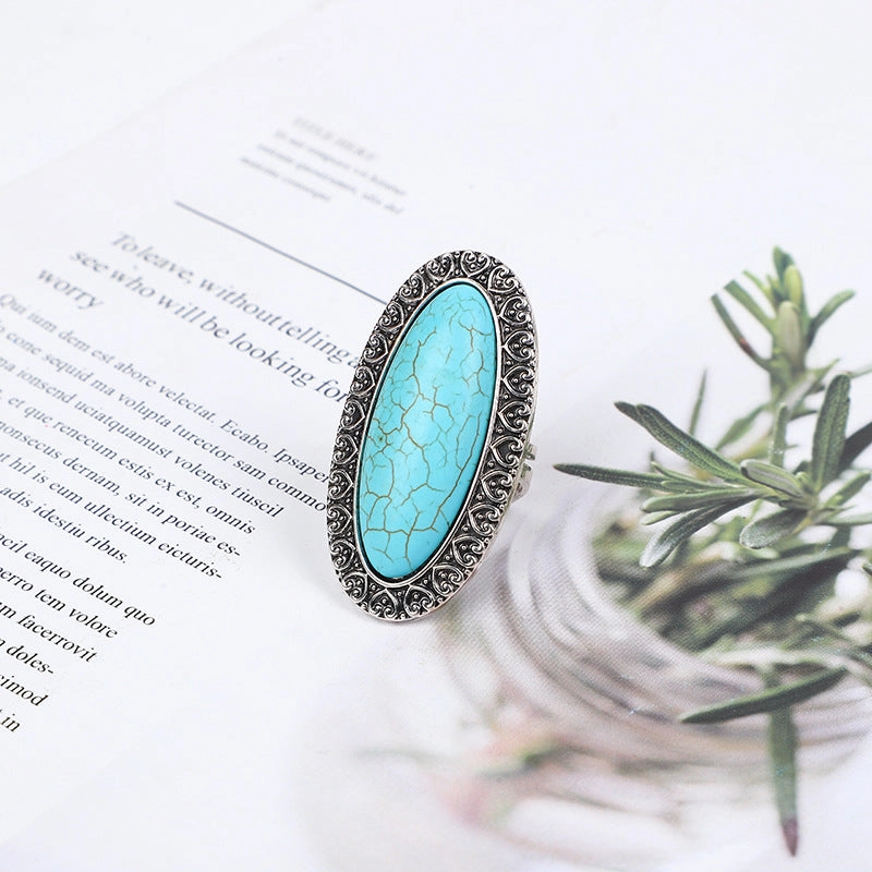 Wholesale Marquise diamond-shaped royal crown pattern turquoise ring turquoise ring
