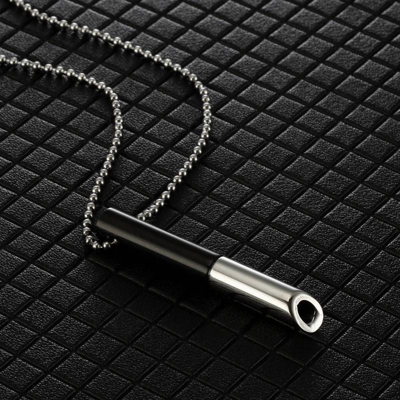 Wholesale Meditation Breath Decompression Whistle Stainless Steel Black Gold Gold Pendant Necklace