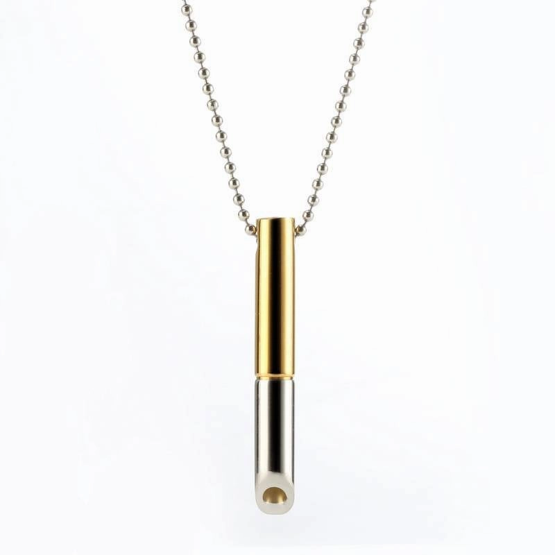 Wholesale Meditation Breath Decompression Whistle Stainless Steel Black Gold Gold Pendant Necklace