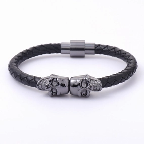 Wholesale men's cowhide punk style skull head Bracelet