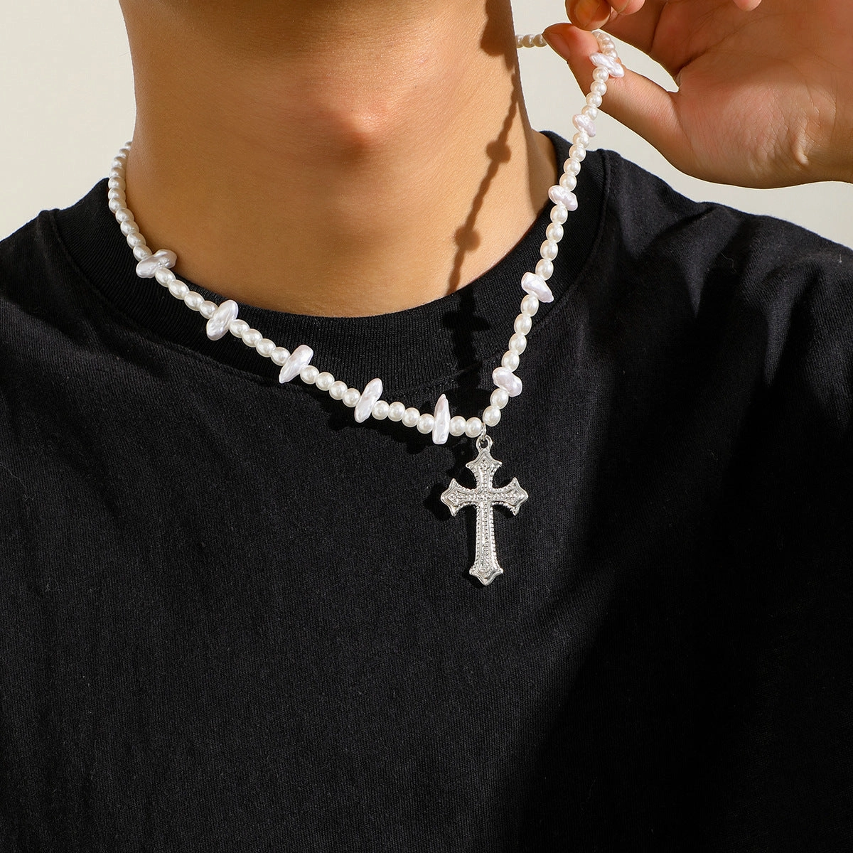 Wholesale Men's Cross Irregular Beading Necklace