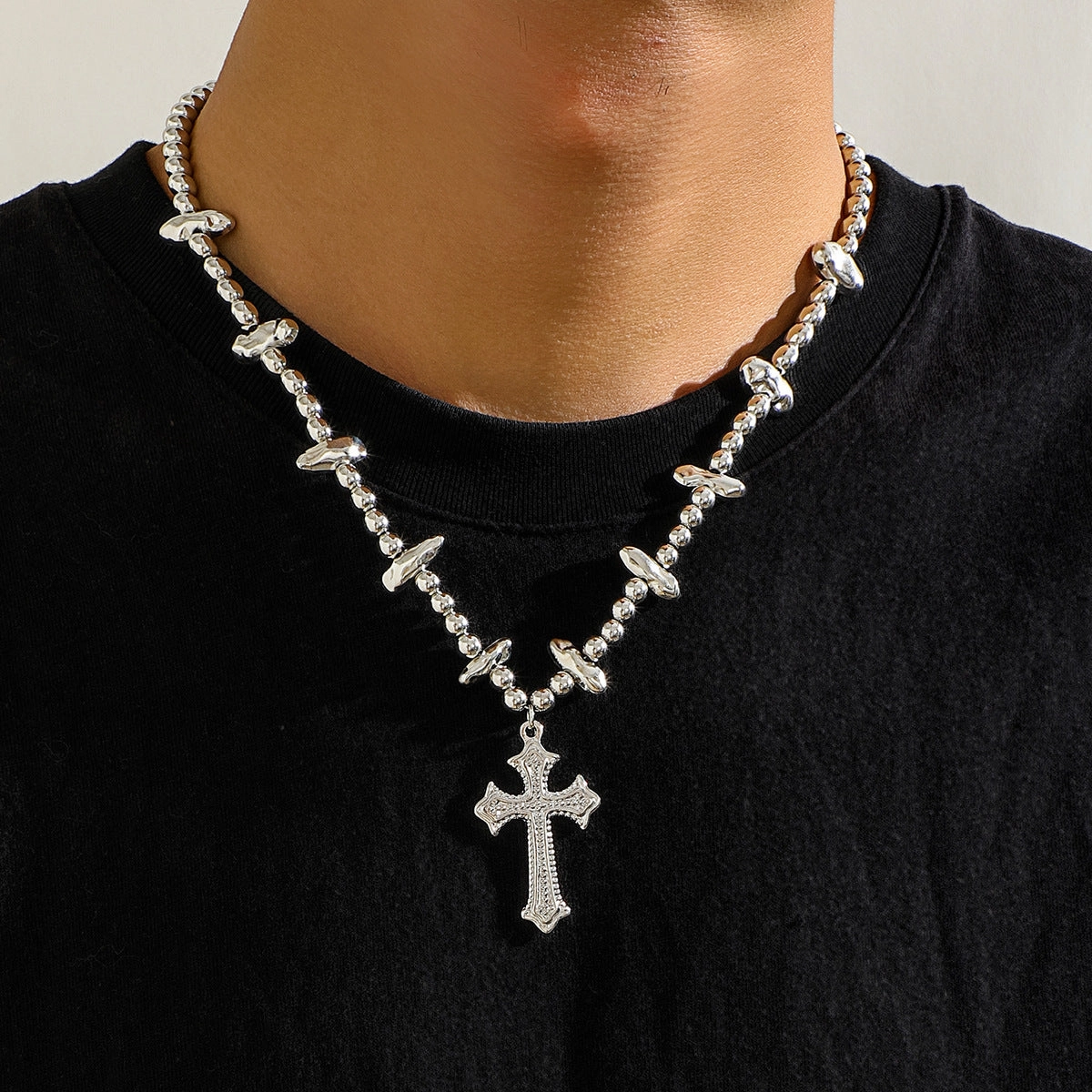 Wholesale Men's Cross Irregular Beading Necklace