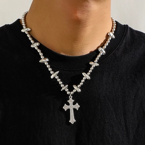 Wholesale Men's Cross Irregular Beading Necklace