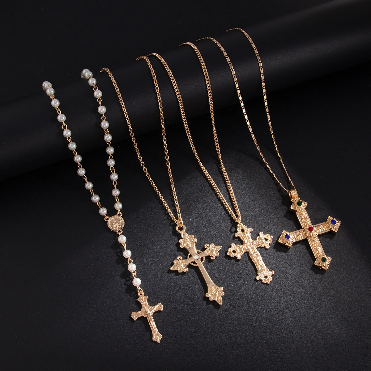 Wholesale Men's cross pendant necklace pearl clavicle chain