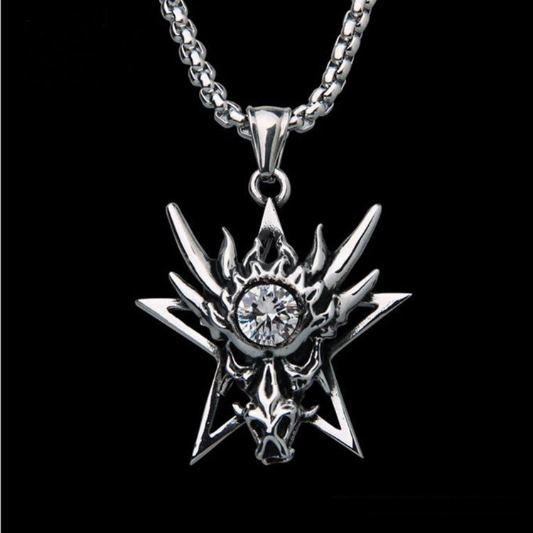 Wholesale Men's dragon head red diamond pendant necklace