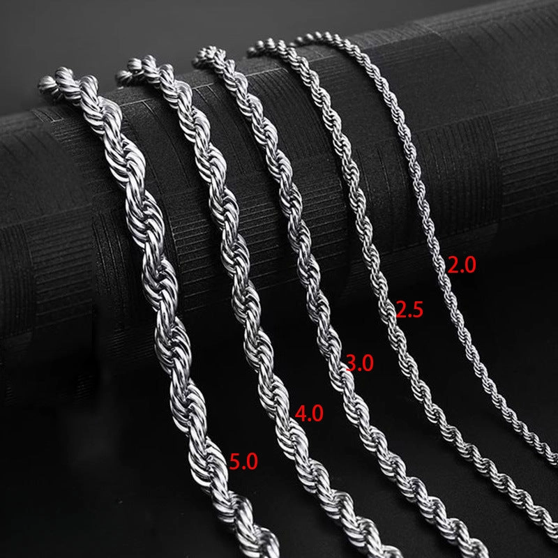 Wholesale Men's Fried Dough Twists Gold Hip Hop Titanium Steel Collar Necklaces