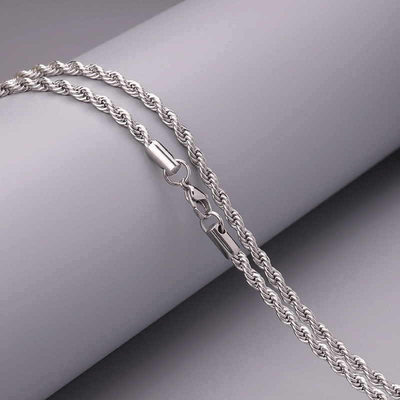Wholesale Men's Fried Dough Twists Gold Hip Hop Titanium Steel Collar Necklaces