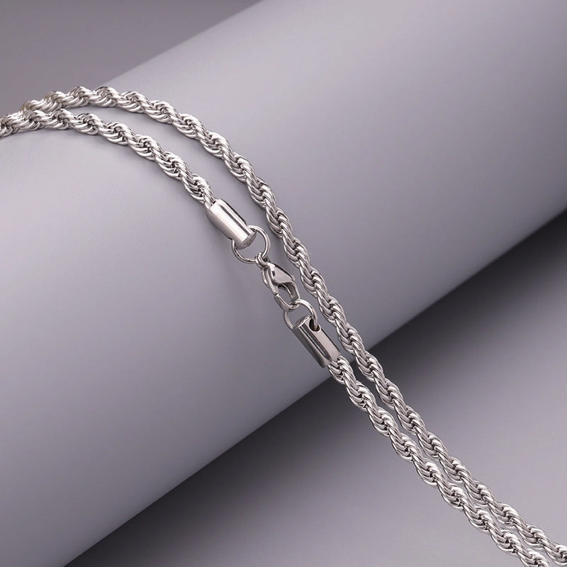 Wholesale Men's Fried Dough Twists Gold Hip Hop Titanium Steel Collar Necklaces