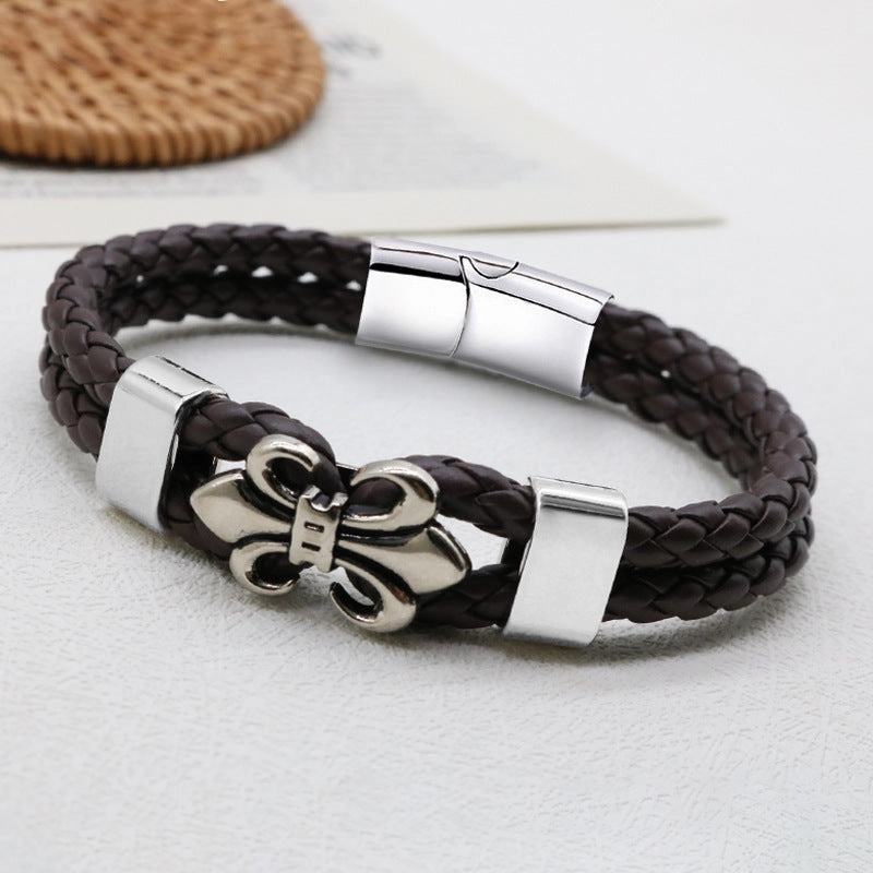 Wholesale Men's Leather Magnetic Buckle Woven Bracelets