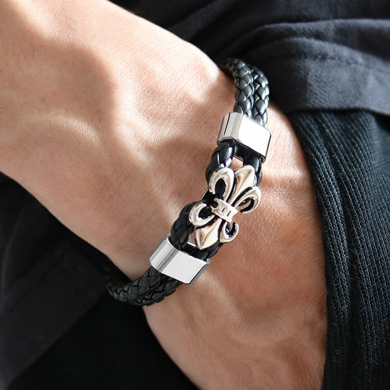 Wholesale Men's Leather Magnetic Buckle Woven Bracelets