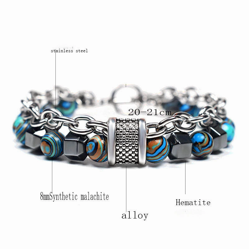 Wholesale Men's Malachite Metal Beaded Bracelet