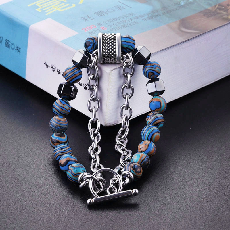Wholesale Men's Malachite Metal Beaded Bracelet