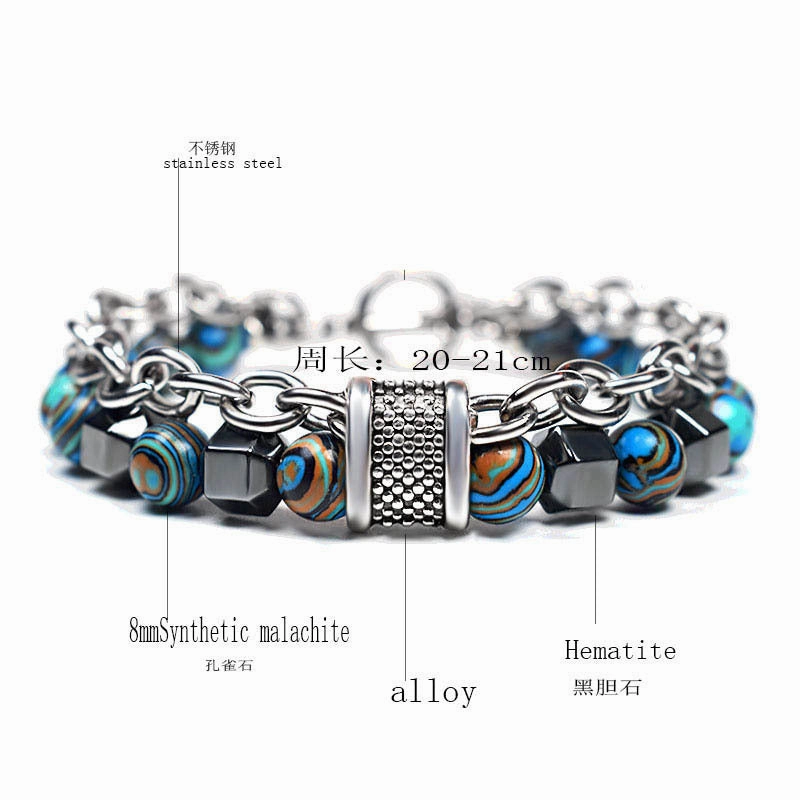 Wholesale Men's Malachite Metal Beaded Bracelet