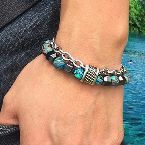Wholesale Men's Malachite Metal Beaded Bracelet