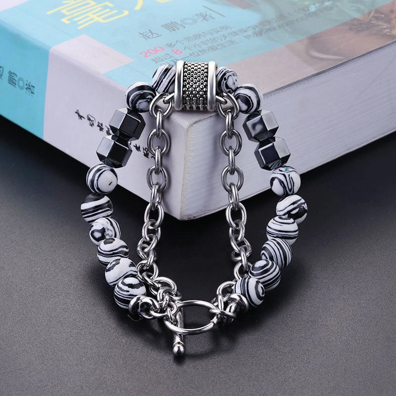 Wholesale Men's Malachite Metal Beaded Bracelet