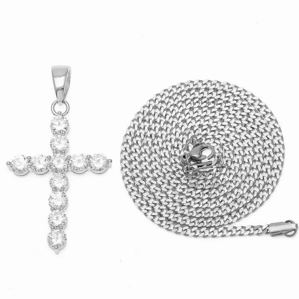 Wholesale Men's necklace with zircon cross pendant