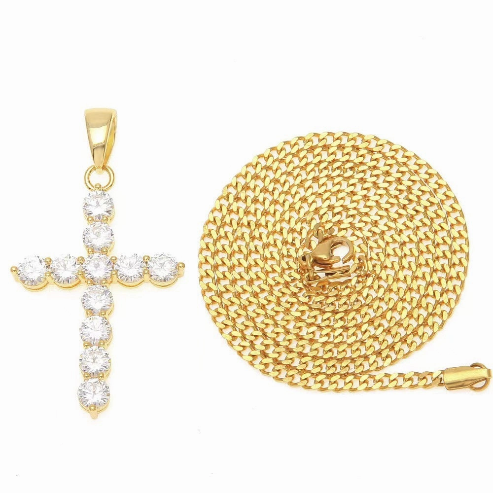Wholesale Men's necklace with zircon cross pendant