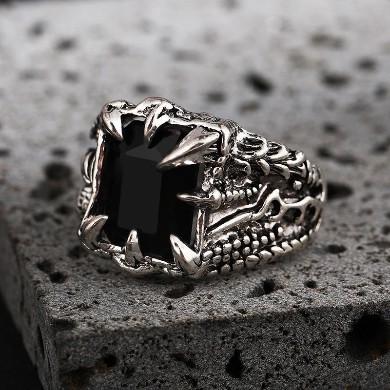 Wholesale Men's open ring retro dragon claw exaggerated multi-color zircon ring