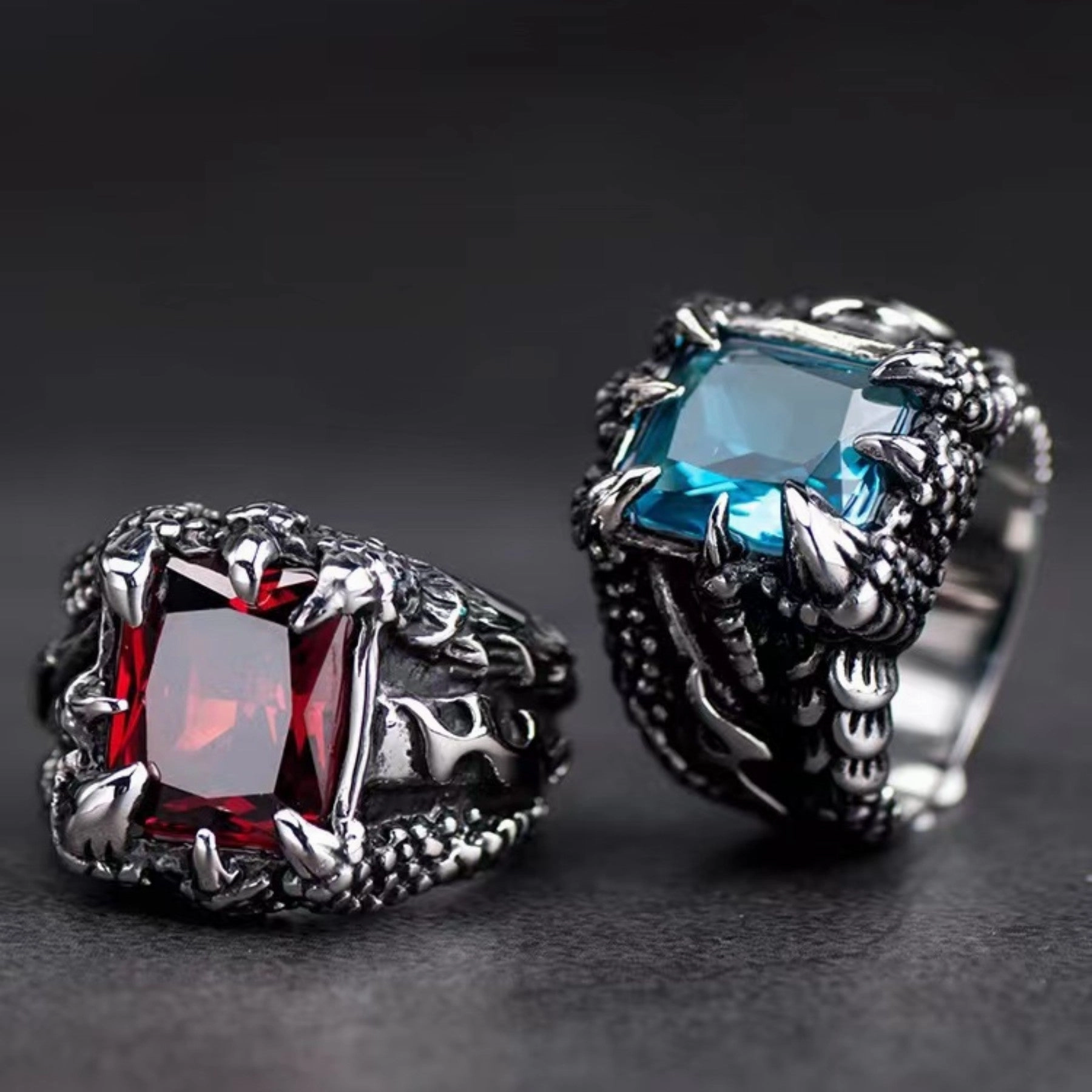 Wholesale Men's open ring retro dragon claw exaggerated multi-color zircon ring