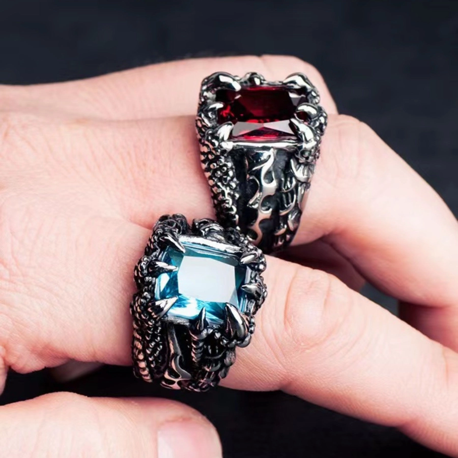 Wholesale Men's open ring retro dragon claw exaggerated multi-color zircon ring