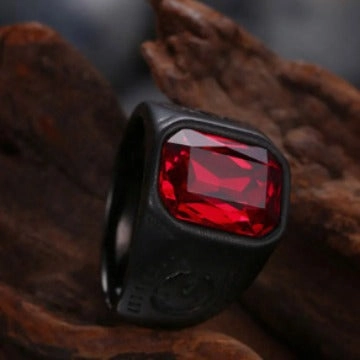 Wholesale Men's Red Gemstone Punk Ring