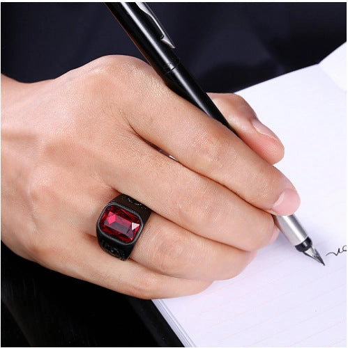 Wholesale Men's Red Gemstone Punk Ring