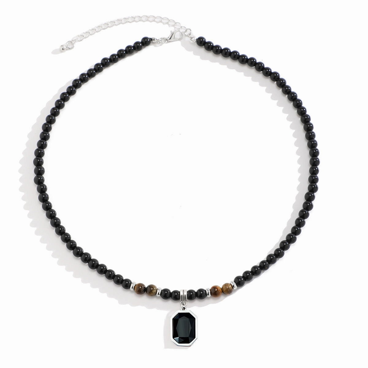 Wholesale Men's Stainless Steel Tiger Stone Round Bead Necklace