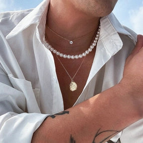 Wholesale Men's Three -dimensional Diamond Pearl Necklace
