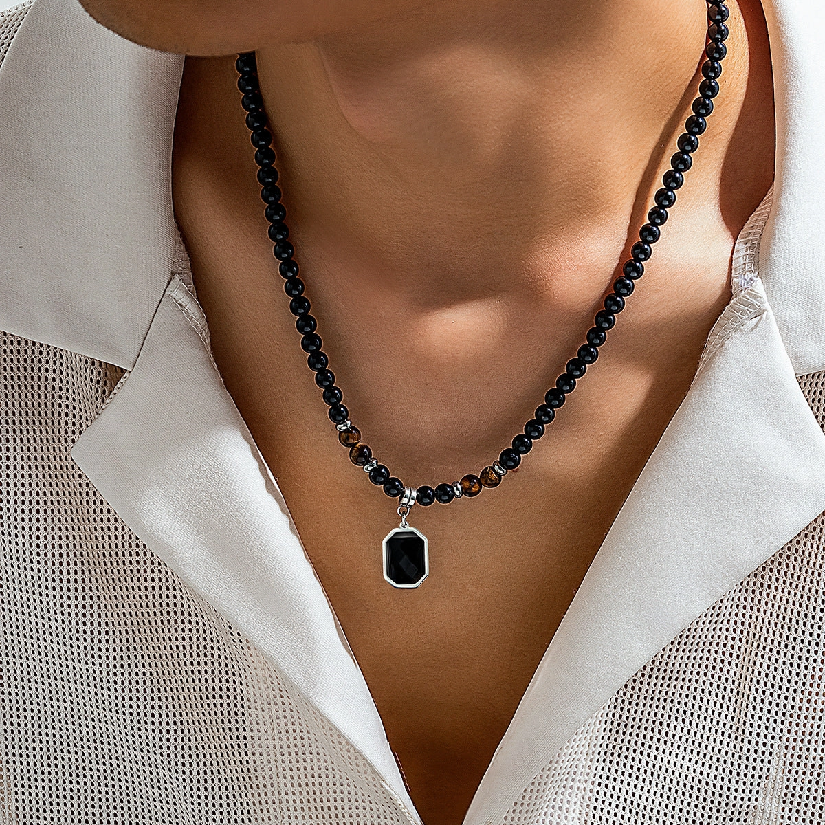 Wholesale men's tiger stone beaded necklace clavicle chain
