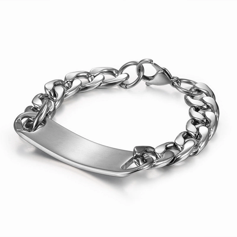 Wholesale Men's Titanium Steel Stainless Steel Curved Brand Bracelet Hip Hop Cuban Retro