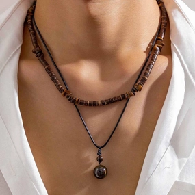 Wholesale Men's Wood Beads Pine Versic Necklace