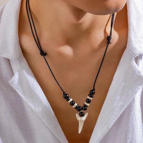 Wholesale Men's wooden bead shark tooth necklace jewelry