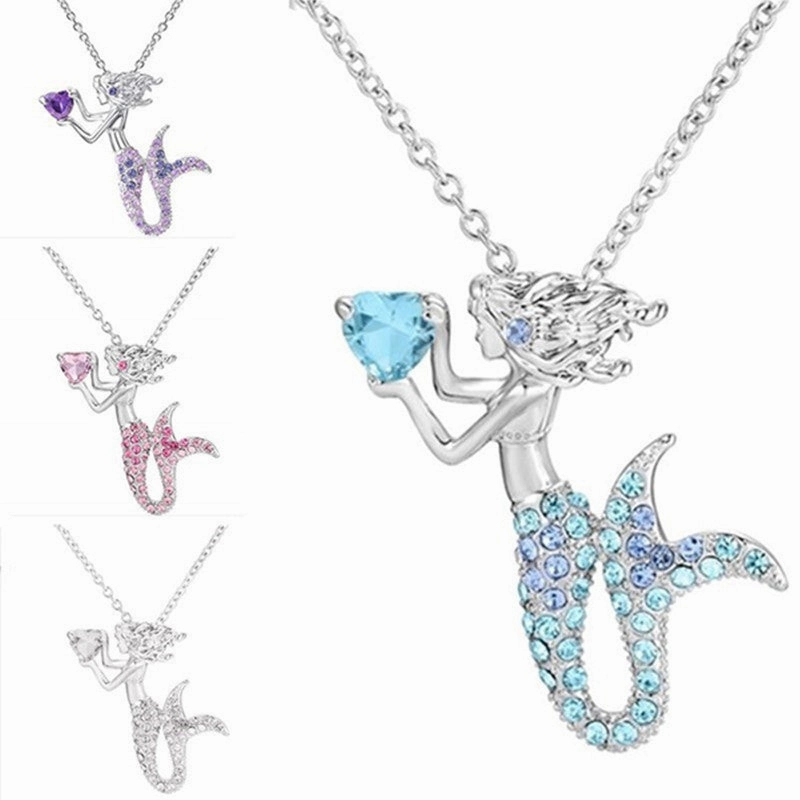 Wholesale mermaid tail neck chain net red with diamond clavicle chain pendant