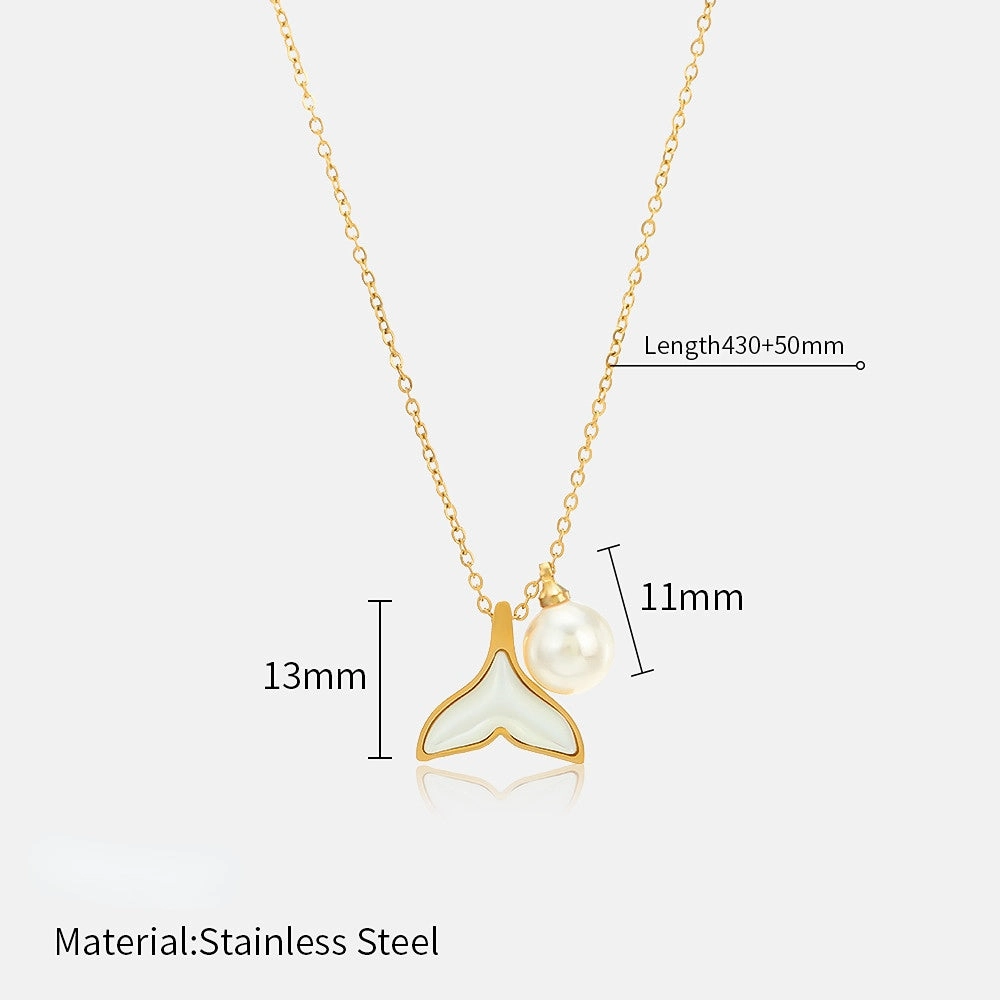 Wholesale Mermaid Tail Pearl Pendant Stainless Steel Necklace